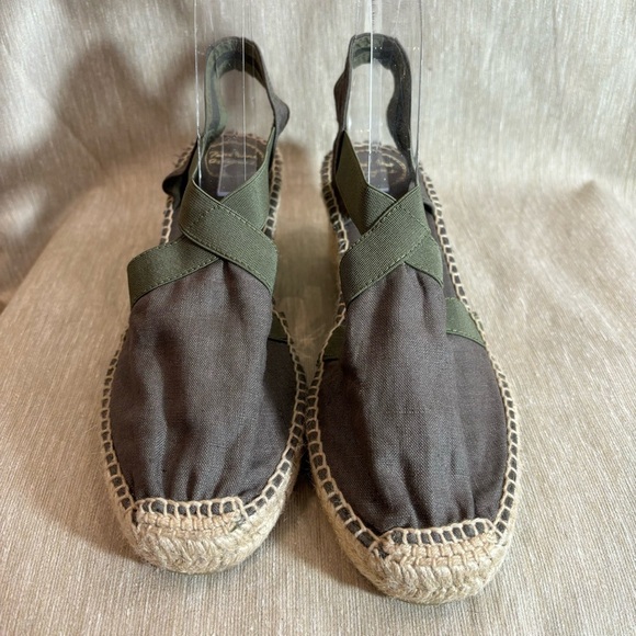 TONI PONS Sz 41 Canvas Elastic Top Espadrilles Wedges Sandals Olive & Grey NEW - Picture 2 of 9